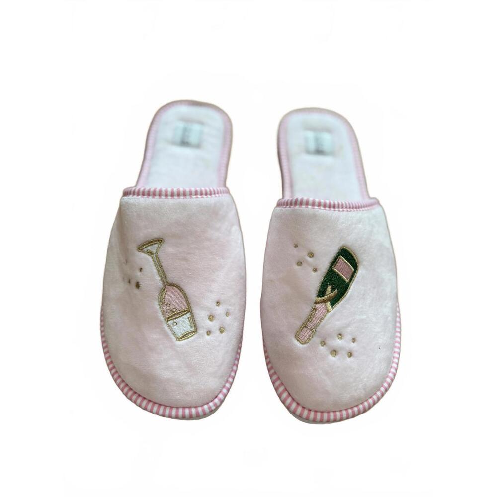 Hang Accessories Pink Slippers with Embroidered Champagne Bottle Design 10/11